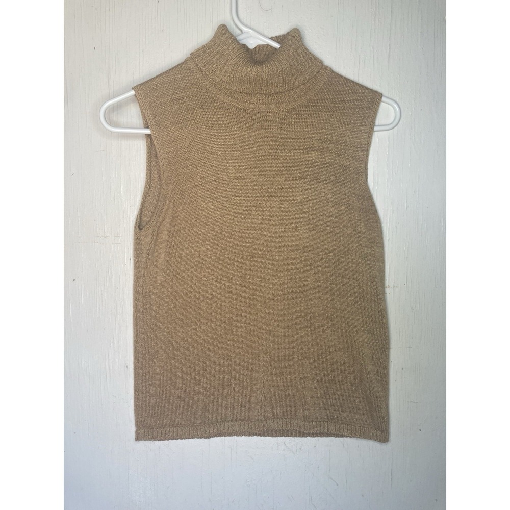 Vintage Josephine Chaus Sleeveless  Turtleneck  Sweater Gold Metallic Size  S